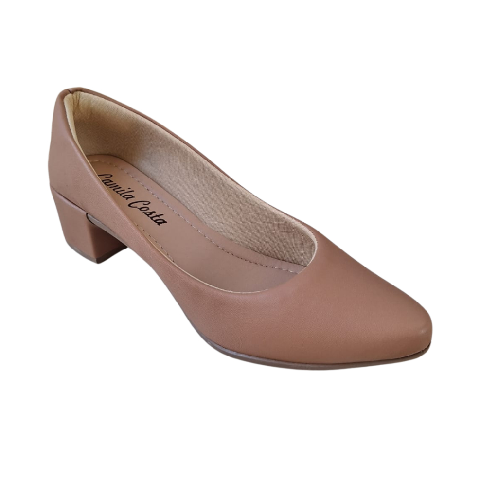 Sapato Social Feminino Feminina Scarpin Scarpan Salto Médio Alto Bloco Bico Fino Confortável Confort Pink Rosa Preto Nude Branco off white bege ref.040