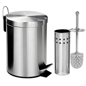 Lixeira Banheiro Inox Pedal Cozinha + Escova Sanitária Inox Com Suporte Ou Opções Avulsos
