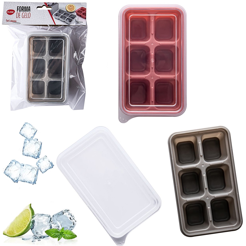Forma De Gelo Com 6 Cavidades Retangular De Plástico Com Tampa