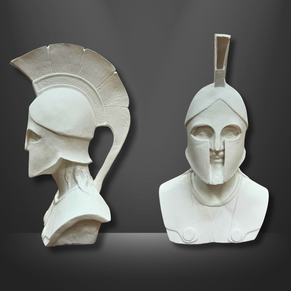Escultura Busto Spartano 23cm | Estátua Decorativa  Guerreiro Espartano de Gesso
