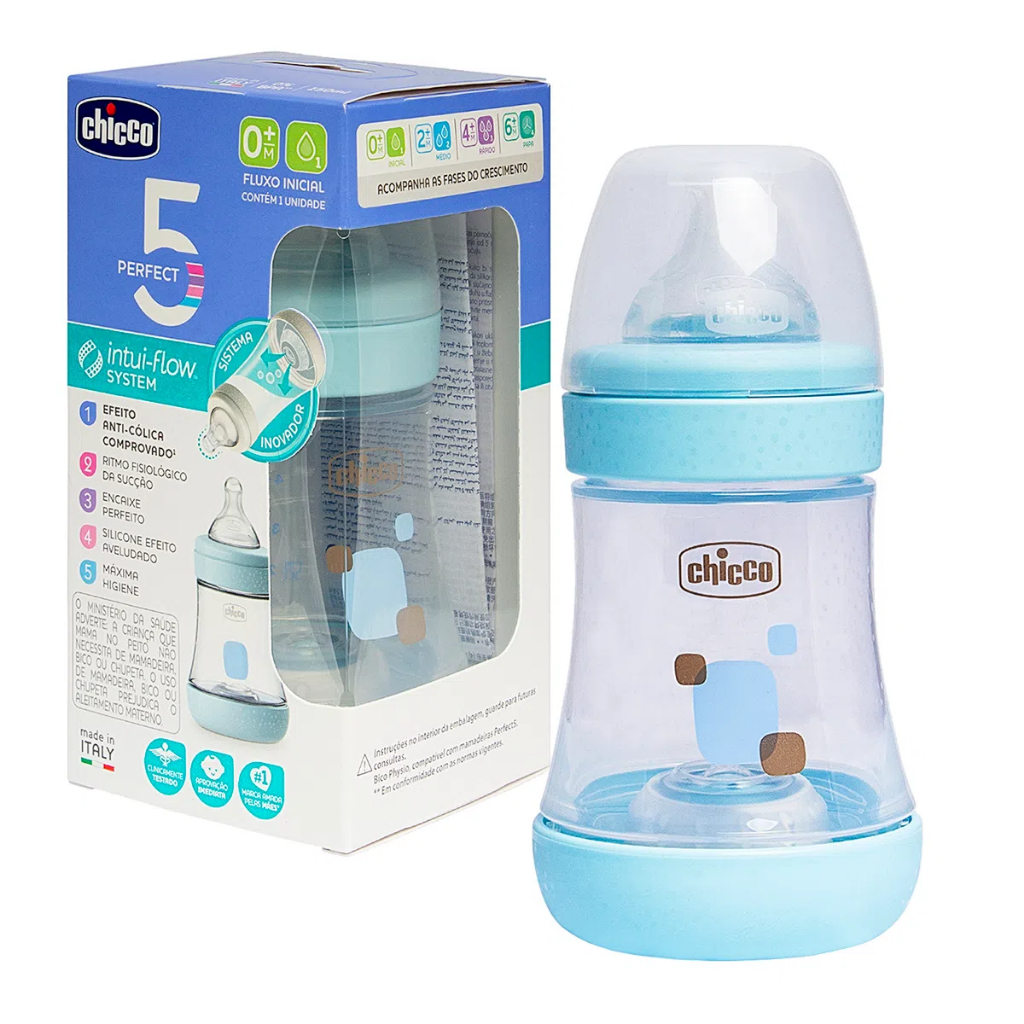 Mamadeira Perfect 5 150ml Fluxo Inicial Azul (0m+) - Chicco