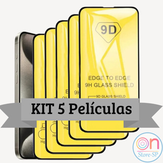 KIT 5 Pelicula IPhone de Vidro 3D/9D IPhone 11 15 Pro Max 14 13 12 16 XR 7 plus 8plus 14 Pro Max em Oferta na Shopee