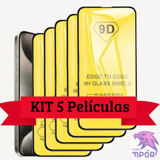 KIT 5 Películas de Vidro 3D/9D IPhone 11 15 Pro Max 14 11 XR 6 7 8 10 12 7 plus 7+ 8+ 8plus 13 14 pro Max