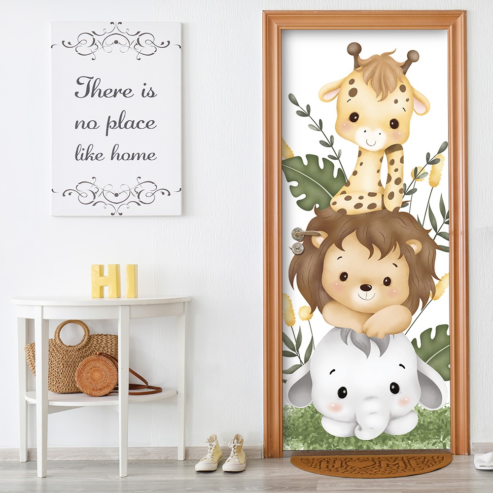 Adesivo Decorativo de Porta Safari Infantil Bebê Quarto Menino Menina - 2731mlpt