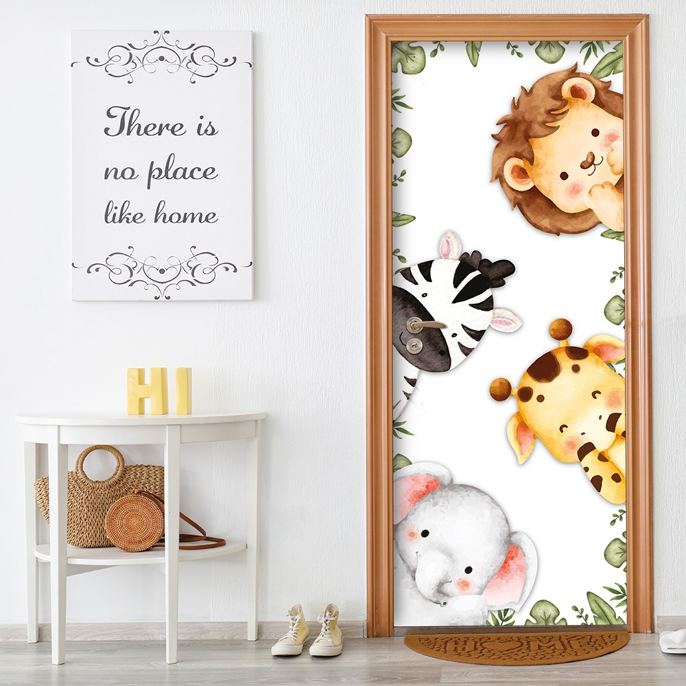 Adesivo Decorativo de Porta Safari Infantil Bebê Quarto Menino Menina - 2732mlpt