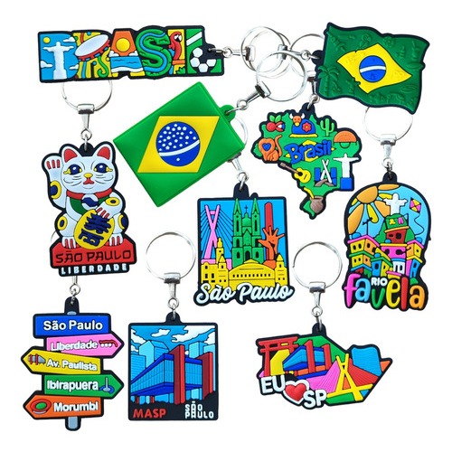 60 Chaveiro Argola Emborrachado Extensor de Martelo Bandeira do Brasil e Símbolos de suas belezas cristo redentor carnaval Amazônia praias futebol Liberdade