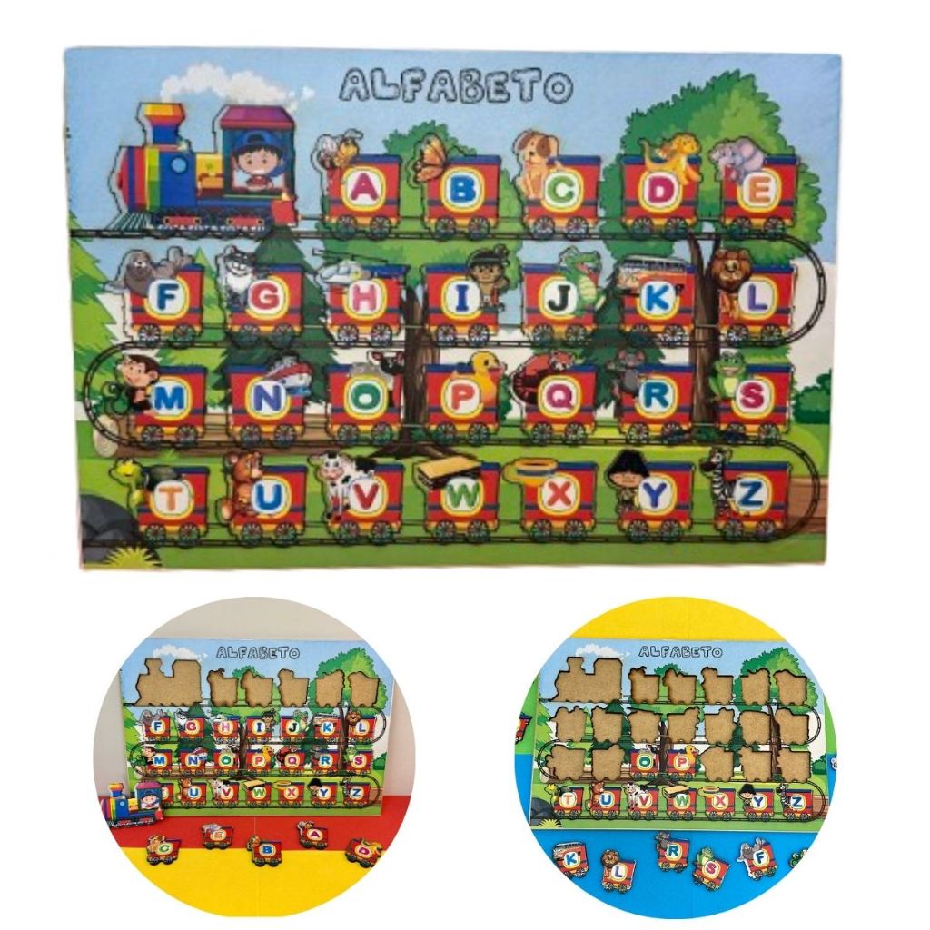 Alfabeto Trem Brinquedo Pedagógico Educativo de Madeira e Encaixe Trenzinho Divertido em Oferta na Shopee