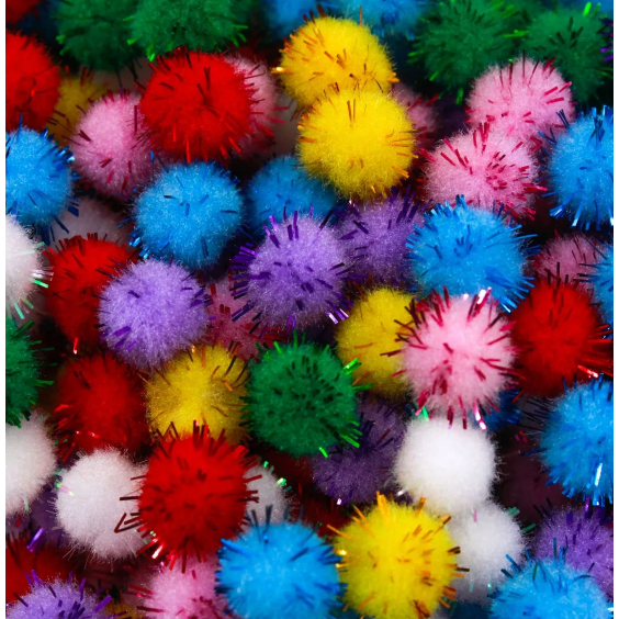 200uni Pompom Lurex 10mm Coloridos Misto para decoração artesanato.