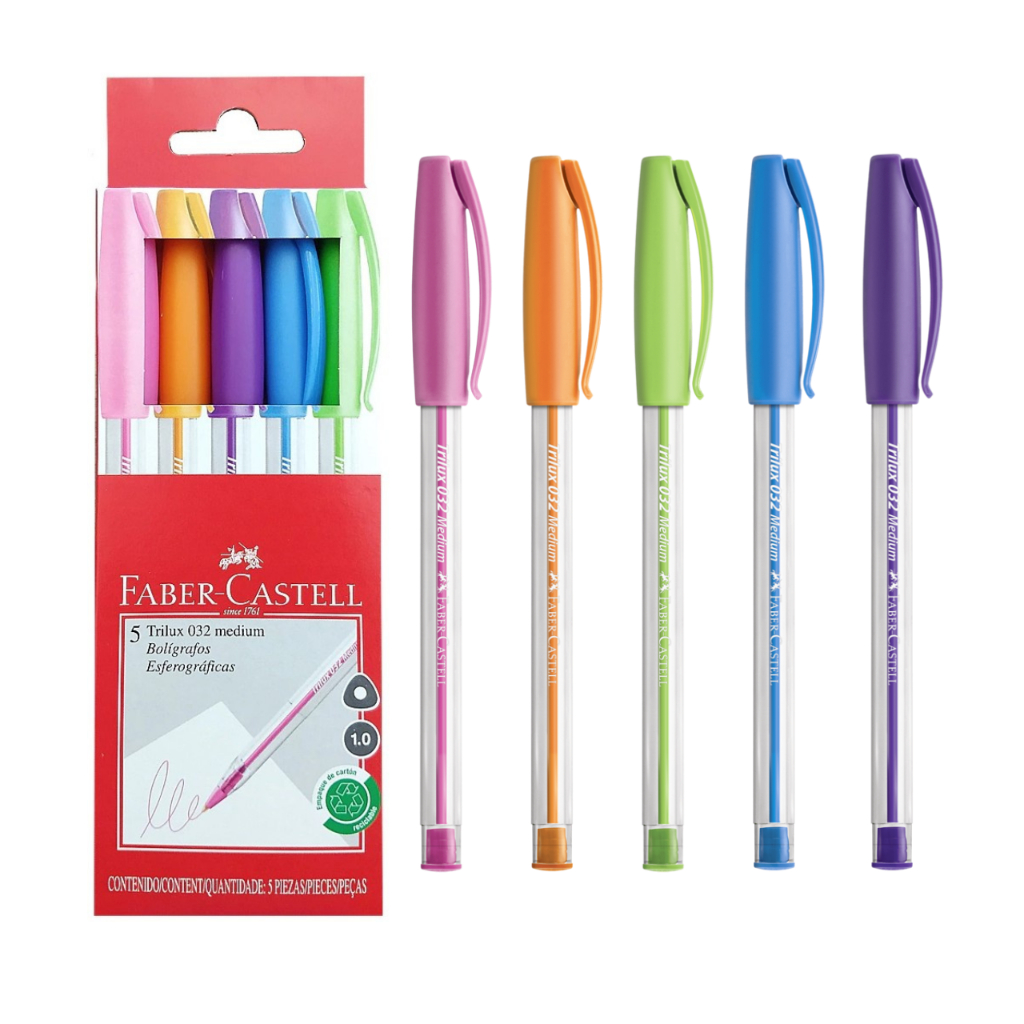 Caneta esferográfica 1mm Trilux colors 5 unid 032/ESC Faber-Castell em Oferta na Shopee