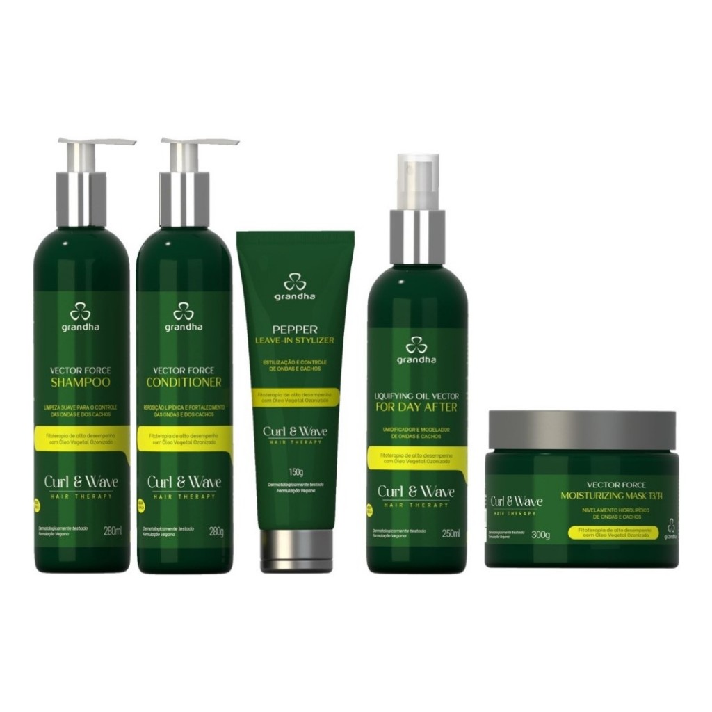 Kit Completo com 5 Home Care para Cachos e Crespos Vector Force Curl Wave para Manutenção e Cuidado para Cabelos Cacheados e Ondulados em Oferta na Shopee