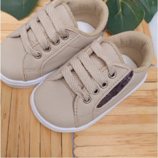 tênis bege com zíper de enfeite número 16 ao 22 com sola sapatinho sapato calçado bebê bebe menino em Oferta na Shopee