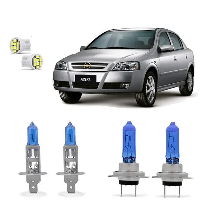 Kit 4 Lampada Super Branca Farol Astra 2003 2004 2005 2006 2007 2008 2009 2010 2011 2012 8500k H1 H7