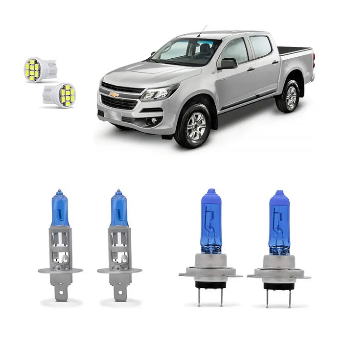 Kit 4 Lampada Super Branca Farol S10 2017 2018 2019 2020 8500K H7 H1 12v 55w