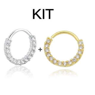 Kit 2 Argolas Cravejadas Com Zircônia Prata E Dourada Feminino