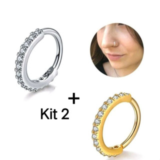 Kit 2 Piercing Aba nasal Nariz Cartilagem Argola Cravejado Strass-8mm