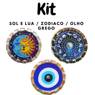 Kit 3 Porta Incenso Redondo Incensário Suporte de Incenso Metal Olho Grego Sole Lua Zodiaco em Oferta na Shopee
