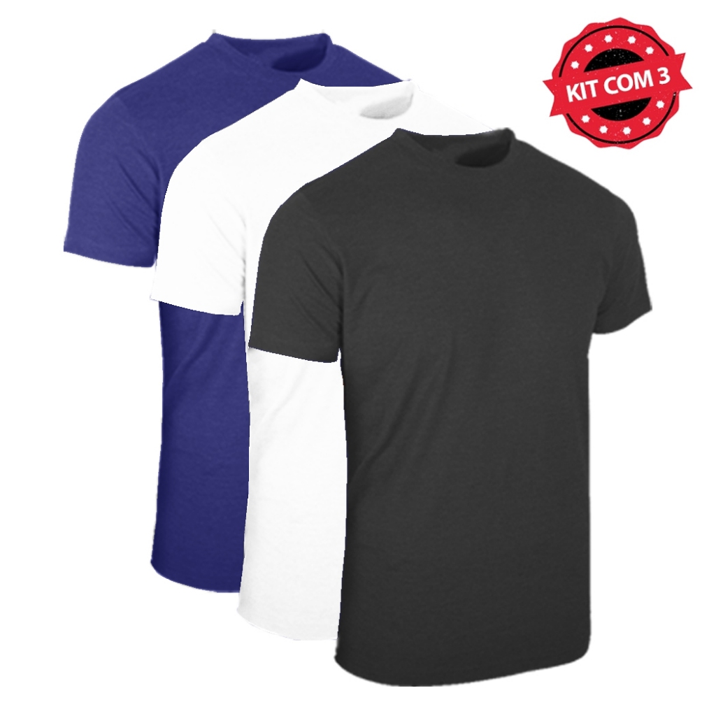 Kit com 3 Camisetas Masculinas Slim Fitness Básica Manga Curta Várias Cores