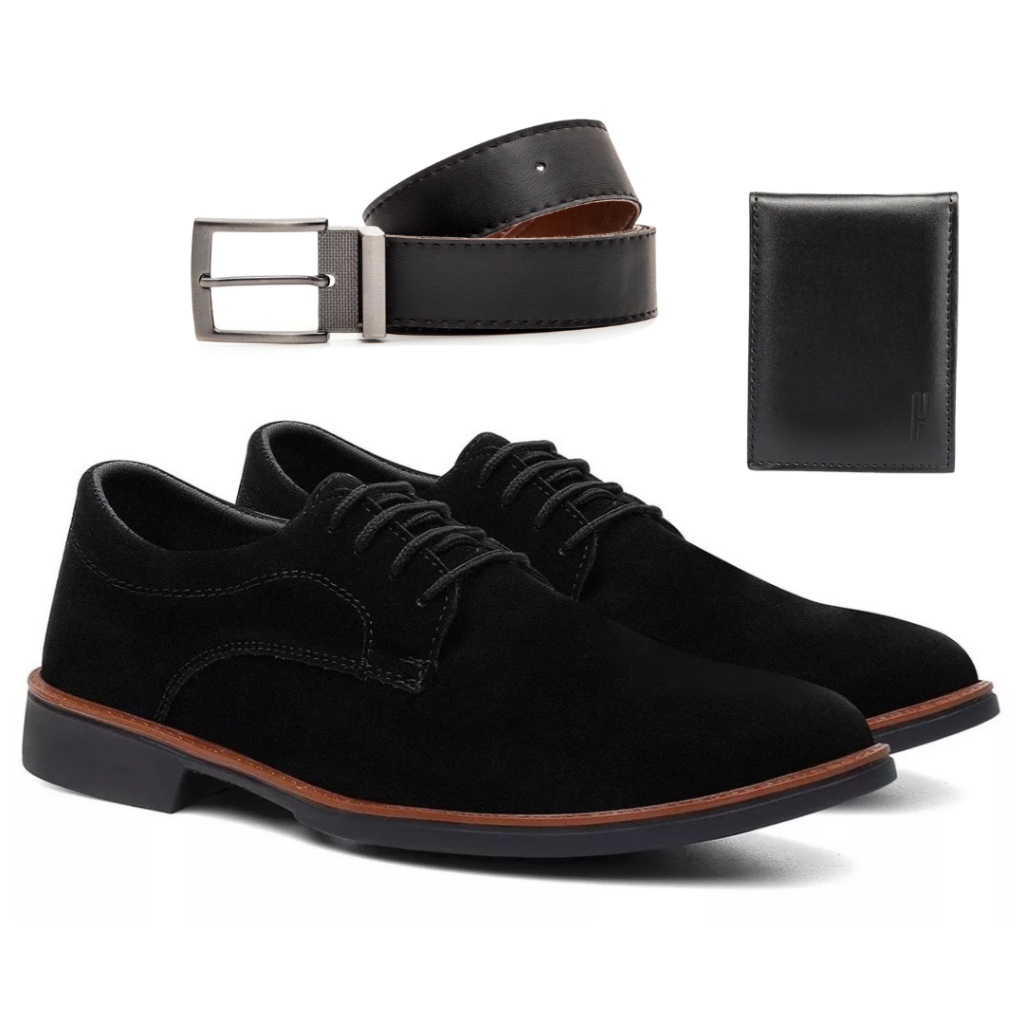 Sapato Masculino Social Oxford Elegante Formal Esporte Fino Couro Com cadarço Sola Costurada + Carteira e cinto