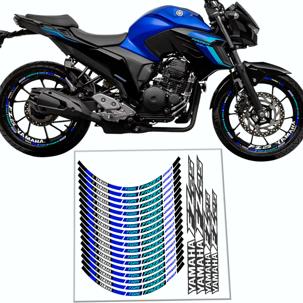 Adesivo Friso + Interno Refletivo Roda Aro Yamaha Fz25 Fz 25 2023 2024 24 2025 25 2026 26 Moto Azul