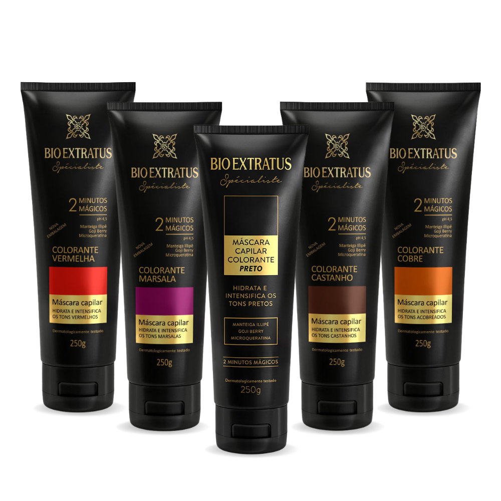 Máscara Condicionante Colorante Preta Vermelha Cobre Castanho Marsala Bio Extratus 250g