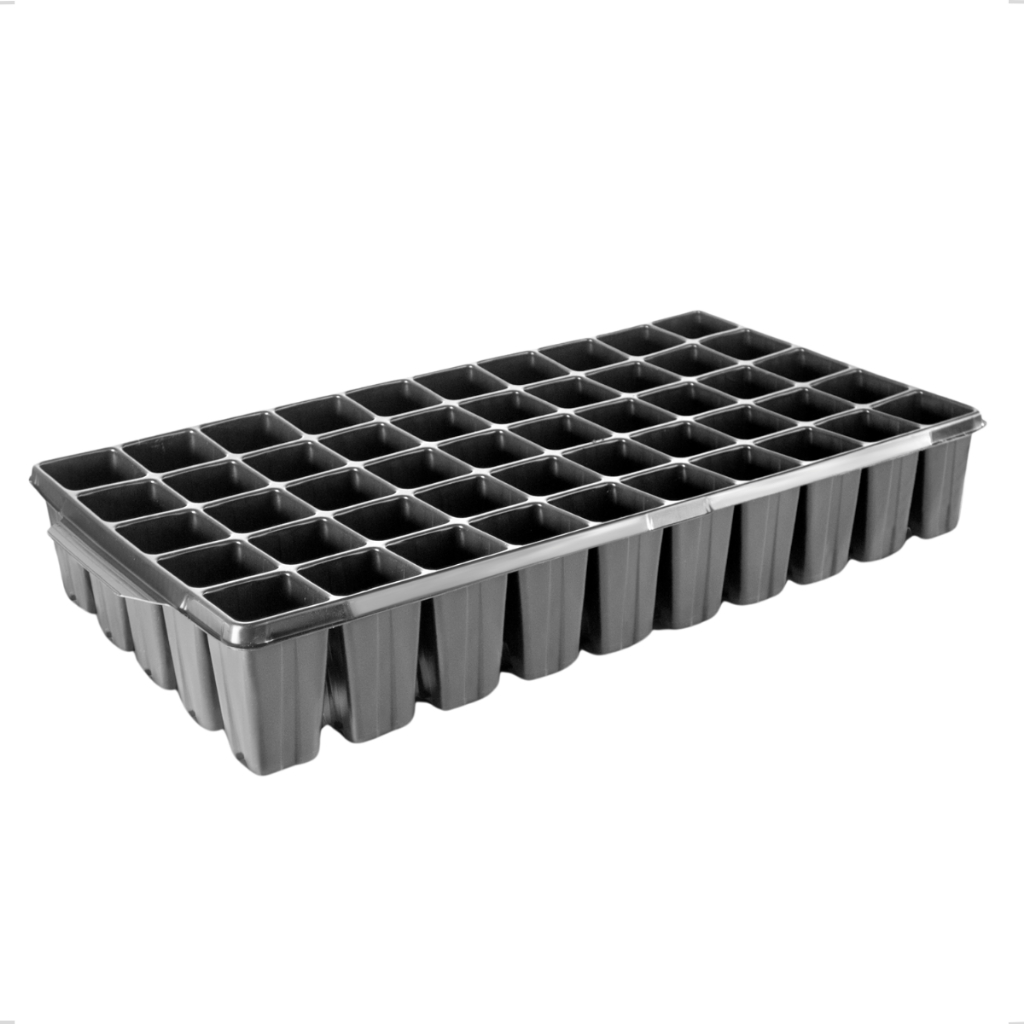 Kit Conjunto 50 Bandejas Quadrada 50 Células Mudas Cana Açúcar Maracujá Podocarpo Frutas Nutriplast