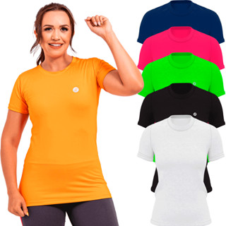 Kit 2 Camiseta 100% Poliamida Feminina Plus Size Tapa Bumbum Proteção Uv 50+ Academia Corrida