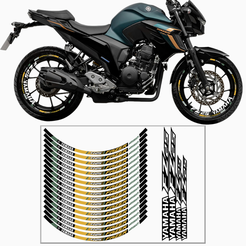 Friso + Adesivo Interno Refletivo Roda Aro Yamaha Fz25 Fz 25 2024 24 Moto Verde
