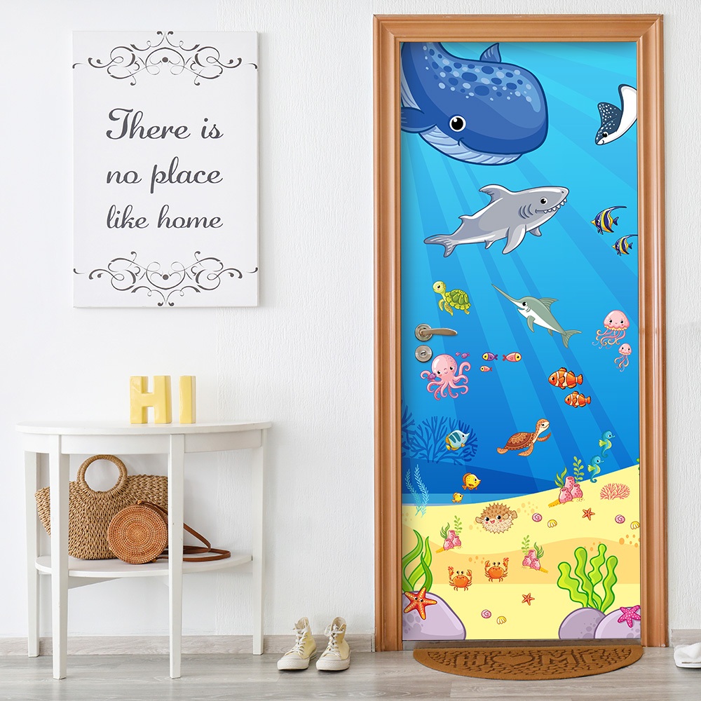 Adesivo Decorativo de Porta Fundo do Mar Infantil Quarto Bebê Menino Menina