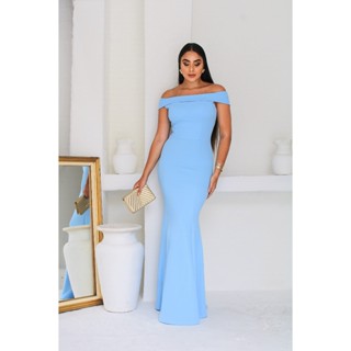 vestido de festa barato longo de festa azul serenity moda feminina casamento noivas madrinha reveillon ano novo batizado - Pronta Entrega