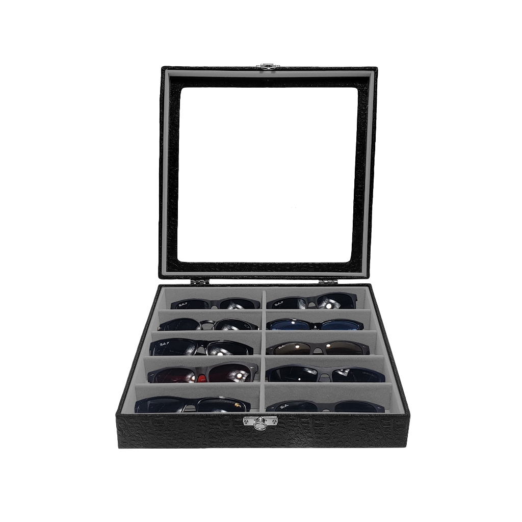 Estojo Porta Óculos 10 Casulos Preto Com Interno Aveludado Cinza em Oferta na Shopee