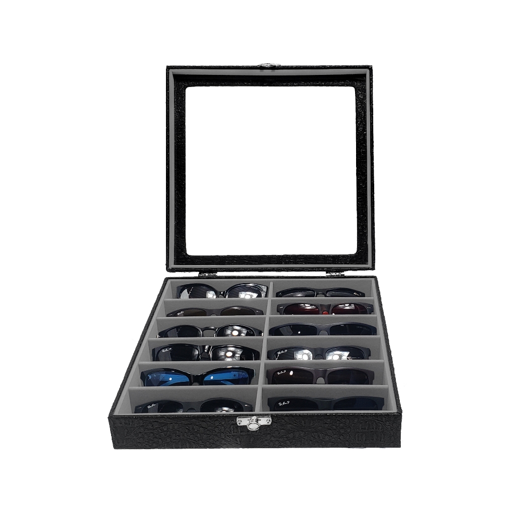 Maleta Caixa Estojo Organizador 12 Óculos Preto Interno Aveludado Cinza em Oferta na Shopee