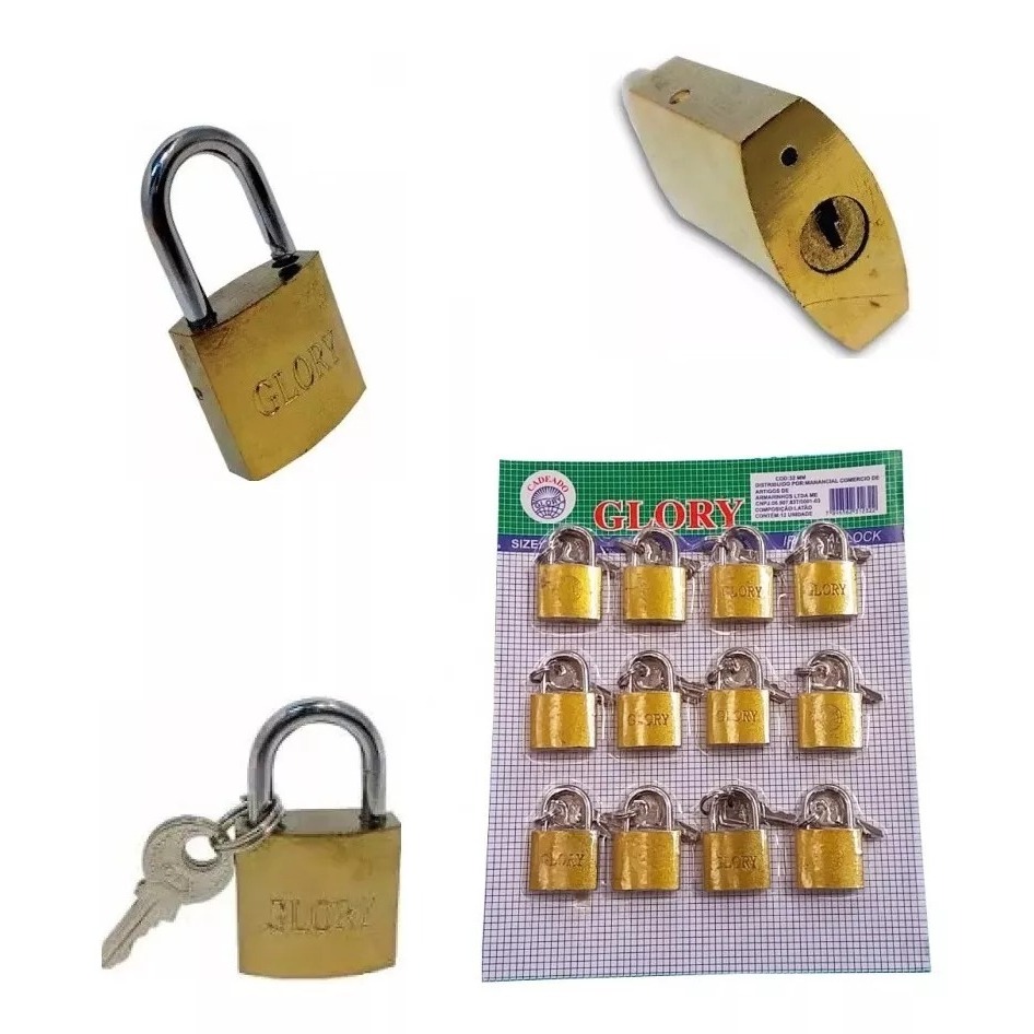 Cadeados 32mm Cartela 12 Peças 2 Chaves Cada Resistente em Oferta na Shopee
