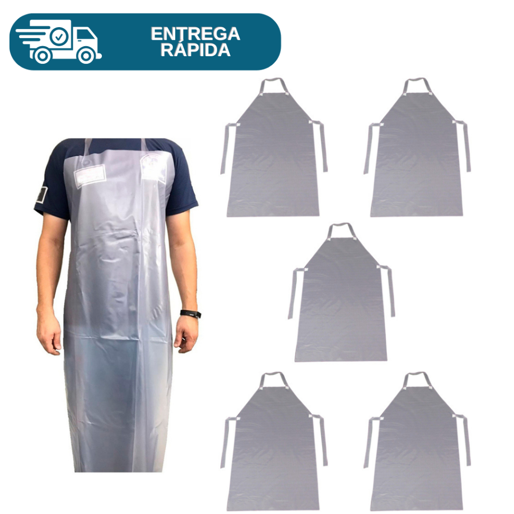 Kit 5 Avental De Vinil Pvc Transparente Impermeável Para Cozinha Limpeza Açougueiro Churrasco