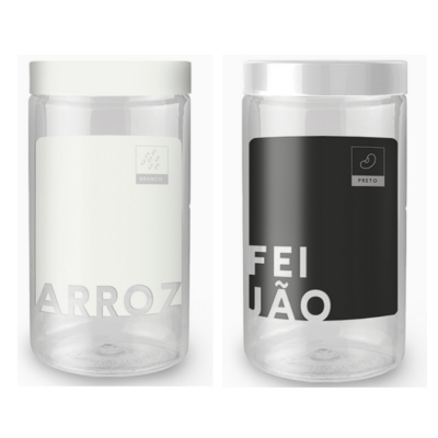 KIT Conjunto 2 Potes Redondo 1800 Ml Plástico Arroz e Feijão