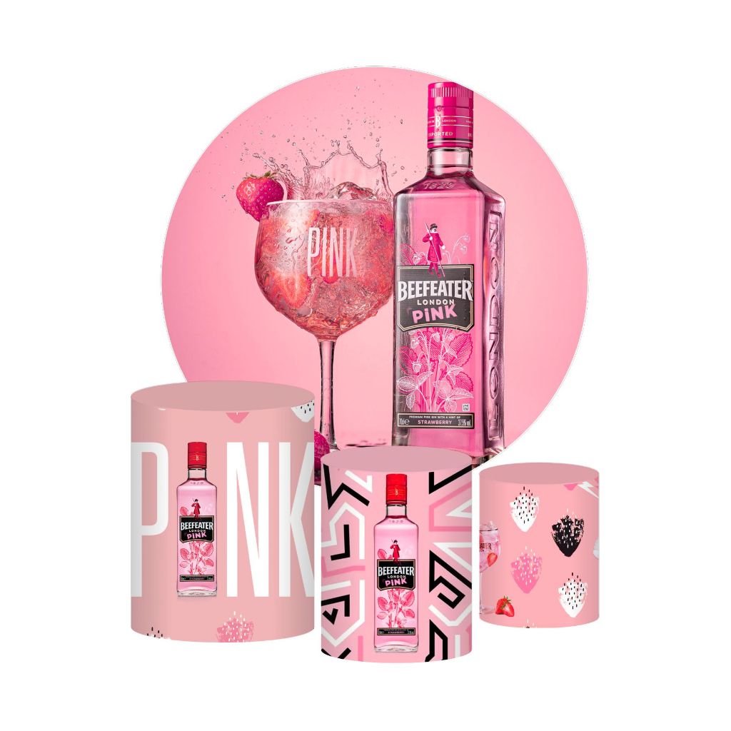 Trio Capas Cilindro + Painel Drink Gin Pink Beefeater Sublimado
