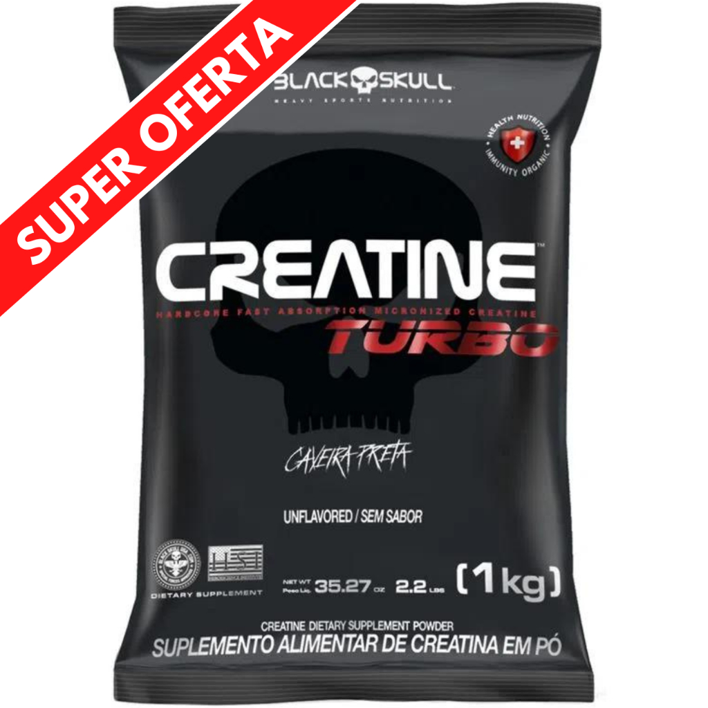 Creatina Turbo Black Skull  1kg - Creatine Monohidratada Turbo Caveira Preta - Refil