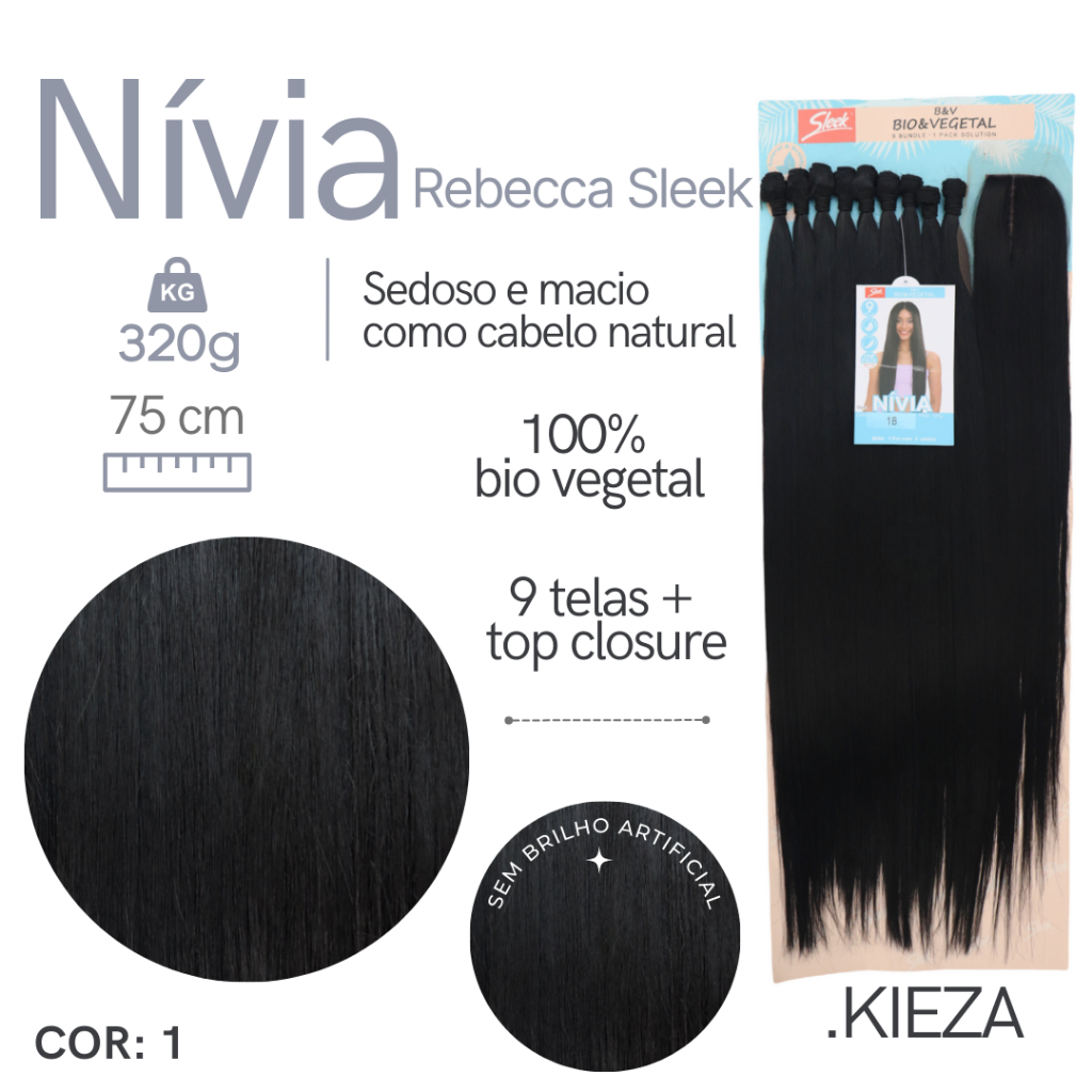Cabelo Bio Vegetal Longo Liso Em Tela Para Mega Hair Nívia Rebecca Sleek 75Cm 320Gr