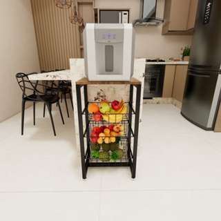 Fruteira De Chão Preto Fosco Em Aço MDF Amadeirado Multiuso em Oferta na Shopee