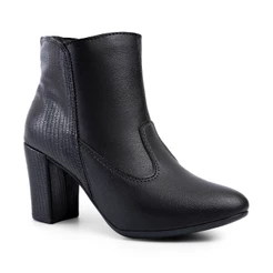 Bota Feminina Lumiss Cano Curto Salto Alto Bloco Grosso Bico Fino Confortável Blogueira Croco Moda