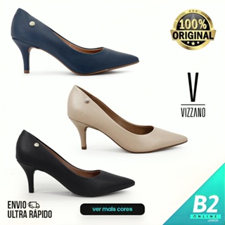 Scarpin Vizzano Salto Médio Bico Fino Feminino Preto Original com Nota Fiscal e Garantia em Oferta na Shopee