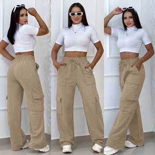 Calça Moletom Flanelada Pantalona Cargo Feminina Estilosa inverno em Oferta na Shopee