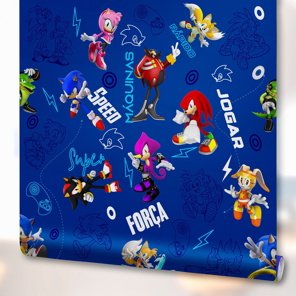 Papel de Parede Adesivo Decoração Quarto Infantil Sonic Azul Vinil Lavável em Oferta na Shopee