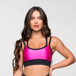 Top Fitness Academia Feminino Poliamida Rosa Com Detalhe Preto nas Costas Berlim