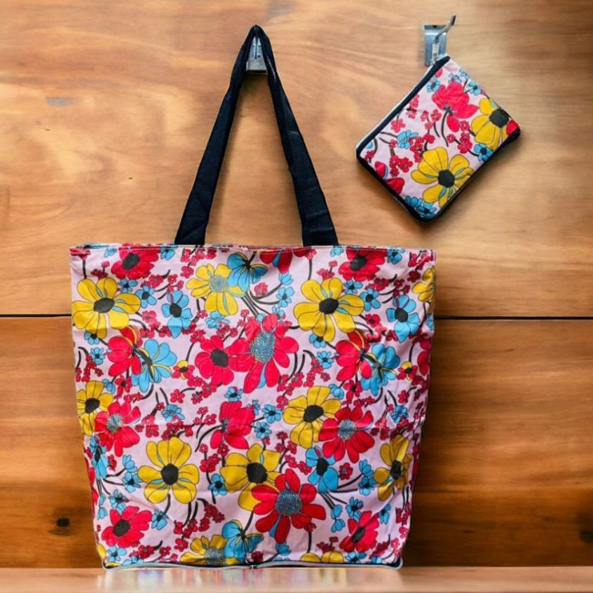 Sacola Fechamento Com Zíper Florida Dobrável Bolsa Poliéster