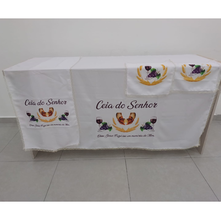 kit com 4 peças Toalhas para a Ceia do Senhor - toalha mesa 1,50 x 1,50, toalha púlpito 0.50 x 1,50