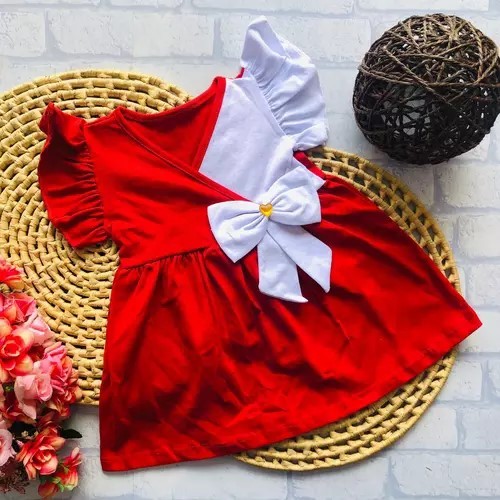 Vestido Laço e Manga de Babado e Manga Longa Bebê Menina Verão/Inverno