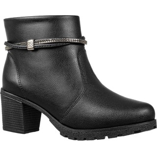 Bota Feminina GiGiL Salto Grosso Baixo Cano Curto Tiras Abauladas Strass Zíper Macio Blogueira