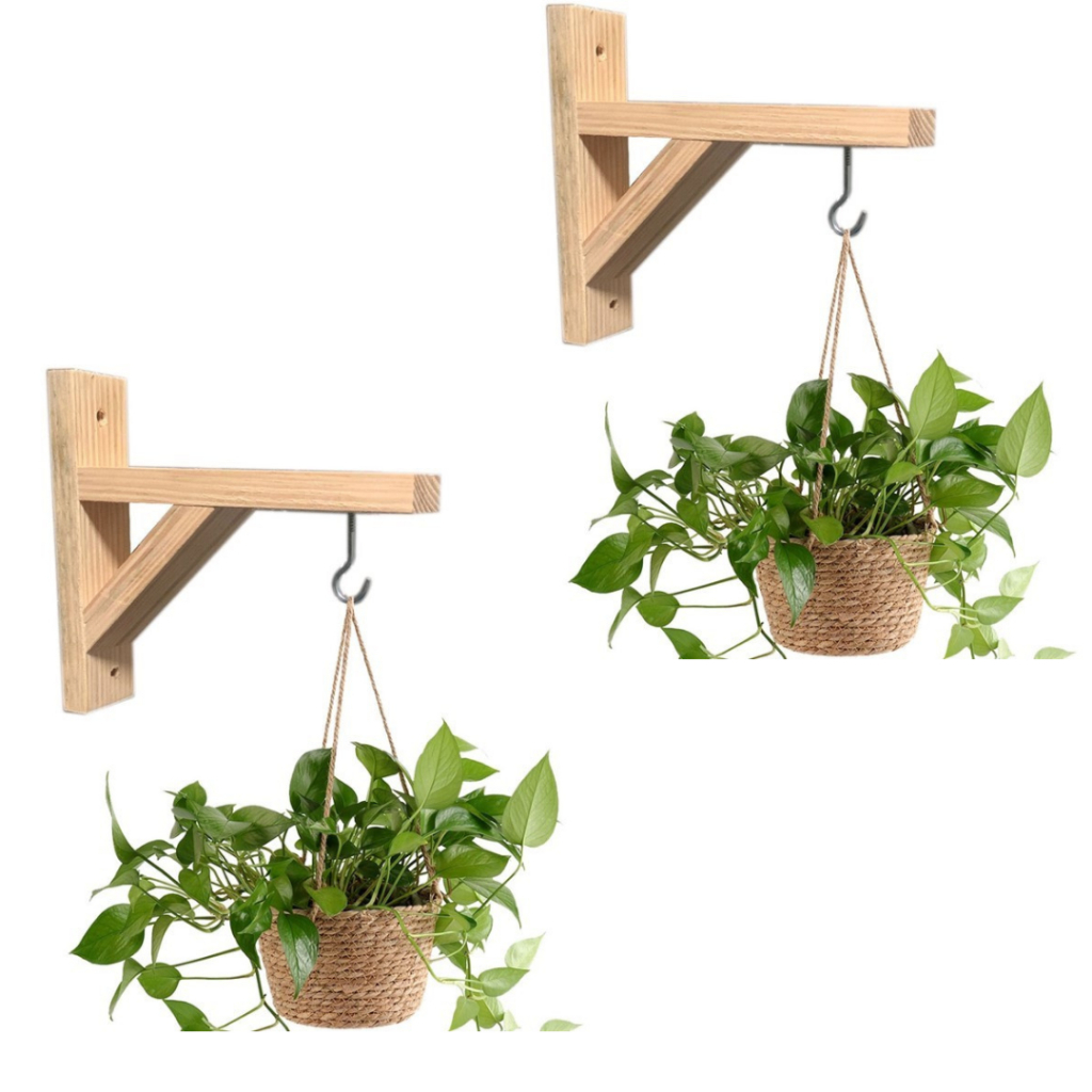 Kit 2 Suporte Mão Francesa Pendurar Planta Na Parede Gancho Decoração de Madeira Pinus