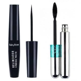 KIT 2 Pecas DELINEADOR LIQUIDO PRETO Ruby Rose + RÍMEL 4D MÁSCARA DE CÍLIOS TANGO