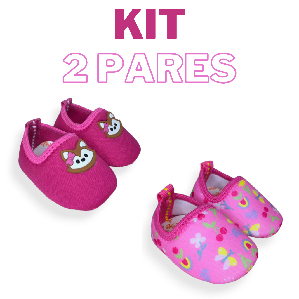 KIT 2 PARES SAPATINHO BEBE RECEM NASCIDA MENINA CALCE FACIL MEIA PROMOÇÃO DUPLA DE ROSAS em Oferta na Shopee